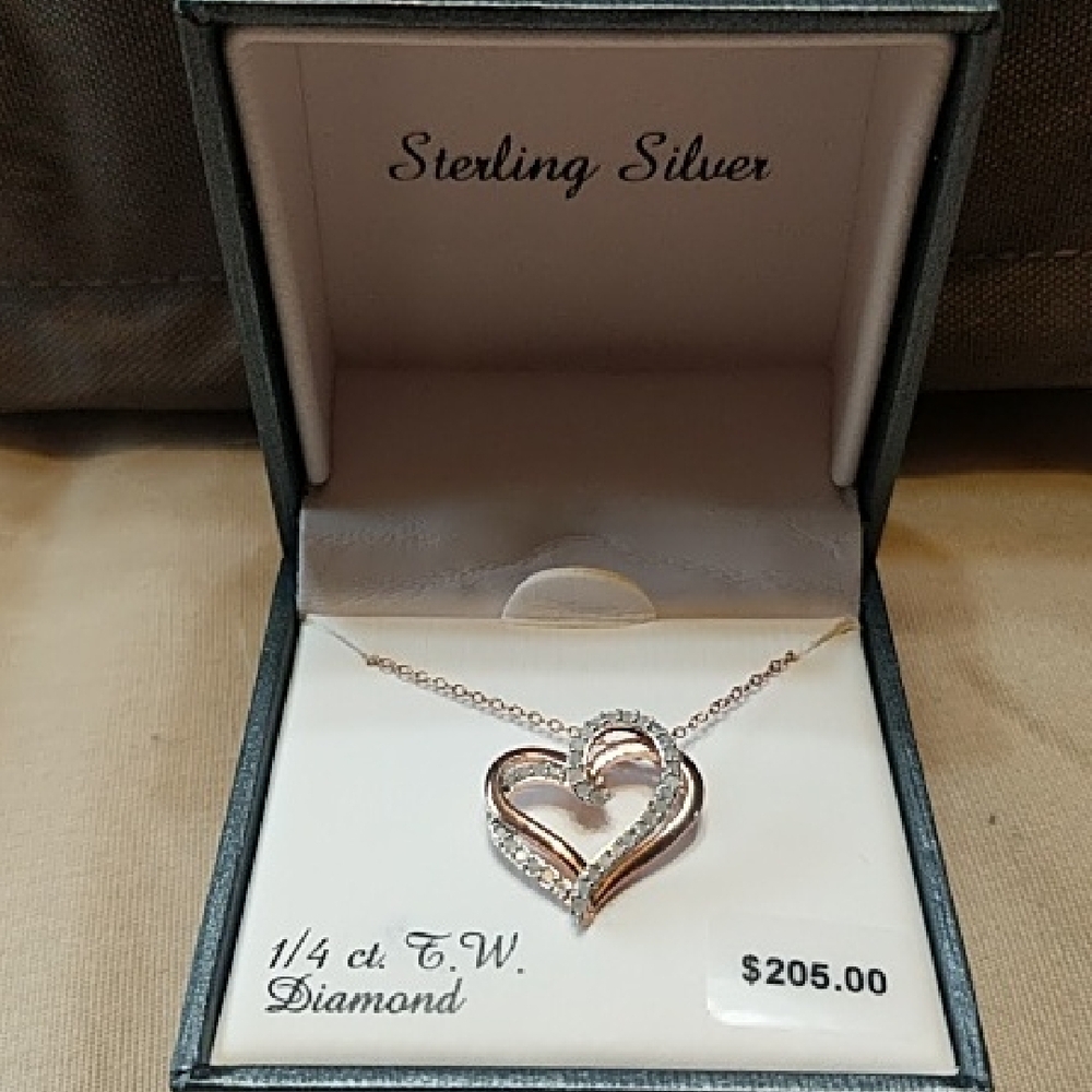 Sterling Silver Heart Necklace with Crystal Accents